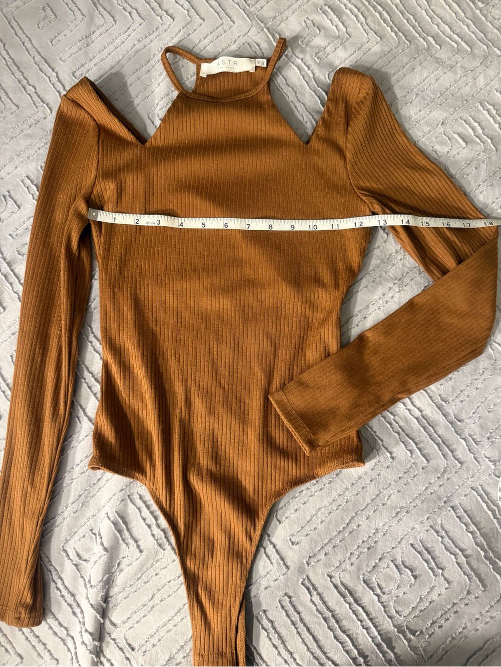 Astr Kids Ribbed Cold-Shoulder One-Piece in Caramel